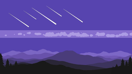 Night sky with shooting stars over mountains landscape. © Abhinaya Project