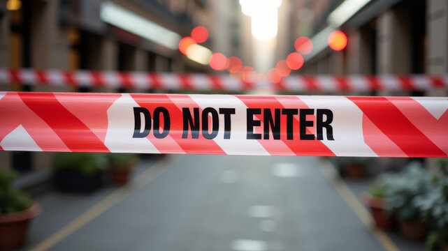 Do not enter tape stretched across passage symbolizing restricted transport access or pedestrian ban zone