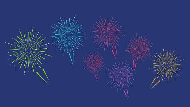 Vibrant fireworks exploding in the night sky with colorful bursts.