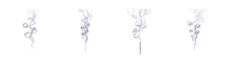 Obraz premium Swirling pastel colored smoke plumes rising from thin rods isolate transparent background