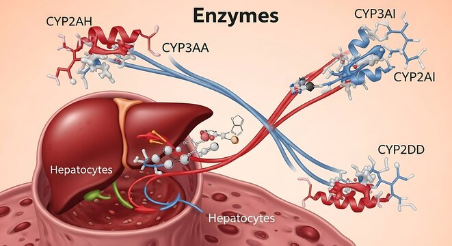 Enzymes and Liver Function - A Detailed Diagram of Metabolic Processes.