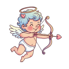 Cute Cupid Angel Shooting Heart Arrow Illustration