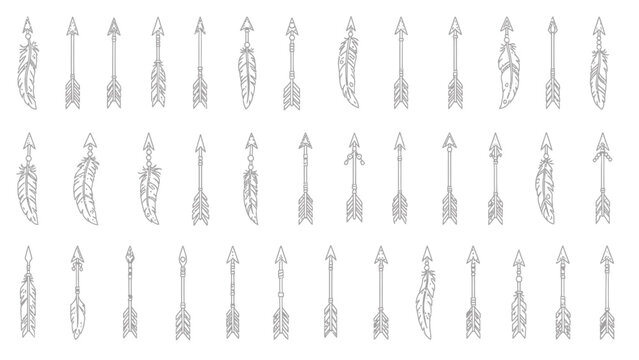 Collection of detailed arrow and feather illustrations