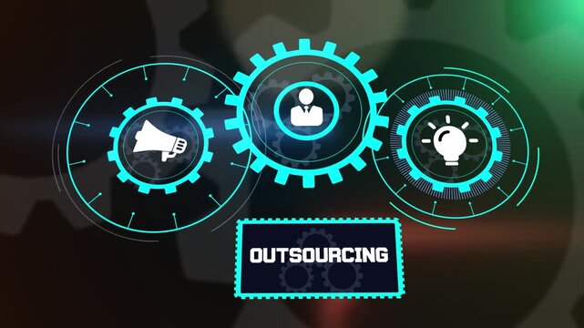 Business outsourcing and strategic collaboration concept, innovative technology with gear system for corporate success