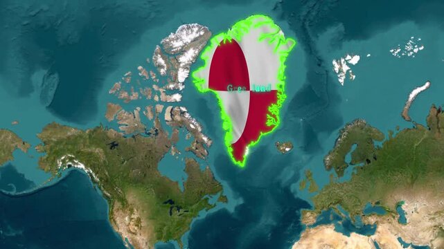 4K 3d Greenland Map Animation with flag World Geography Motion Graphic