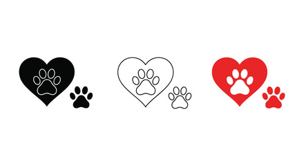 A collection of hearts and paw prints in different colors and styles © Rina