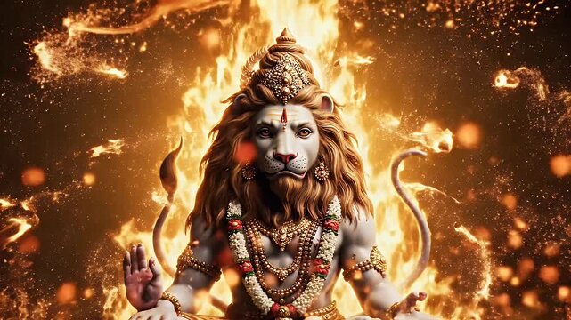 Narasimha Jayanti background with sacred fire glow particles for Hindu festival design