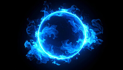 Obraz premium Mysterious Blue Energy Sphere Glowing Against a Dark Background.