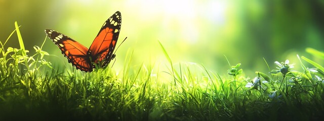 green grass and butterflies