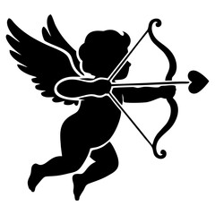 Fototapeta premium Cupid Silhouette Flying With Bow and Heart Arrow, Minimal Valentine’s Day Love Icon