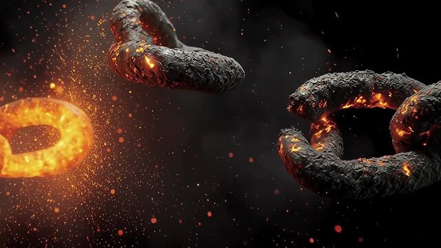 Broken chain unleashing sparks and fierce energy concept. This visual emphasizes the power of release and transformation. 