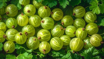 Fresh ripe gooseberries on a green and white background showcase organic garden berries as a sweet healthy ingredient for a summer market