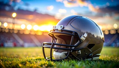 american football helmet on grass