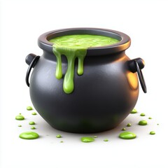 Bubbling witch's brew cauldron enchanted forest fantasy art mystical environment close-up view halloween concept