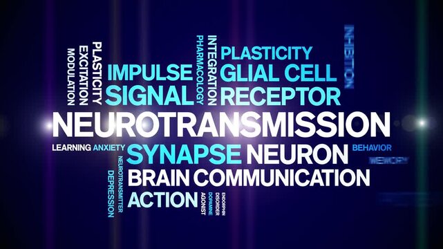 Neurotransmission animated word cloud-text design animation tag kinetic typography seamless loop.