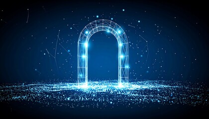 Digital portal with glowing particles and futuristic design, a gateway to innovation.