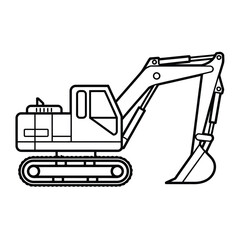 Simple black and white illustration of a construction excavator machine