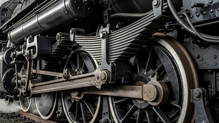 Fototapeta premium Close-up of vintage locomotive wheels.