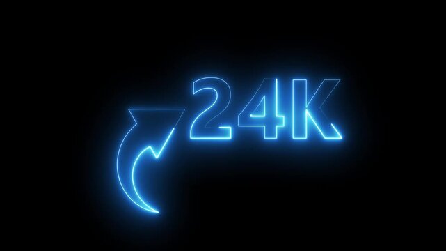24K neon text animation on black background. Neon number with arrow animation. Followers or subscribers and like comment letter on black background.