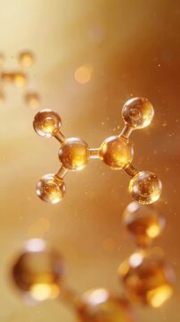 Ultra Clean Luxury Beauty Science Coenzyme Q10 Molecule 3D Macro Portrait Warm Amber Gold Soft Bokeh Minimal Antioxidant Energy