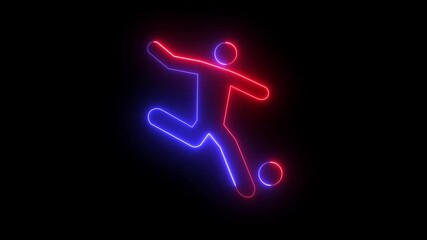 neon color football player icon with black background. 4k video. energy flow, exercise, football action, football ,neon color football player icon with black background. 4k video. energy flow, - Powered by Adobe