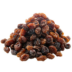 Pile of dried, wrinkled fruit forms a mound against a solid black background.