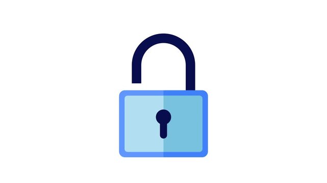 Animated blue padlock locking and unlocking icon