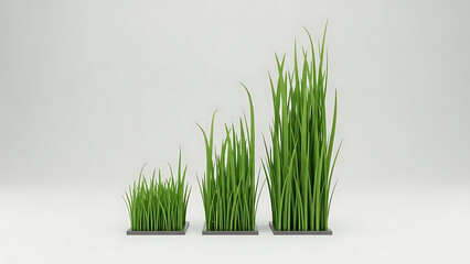 Fintech 3d data visualization of growing grass symbolizing financial growth and investment progress over time with a clean, minimalist background.