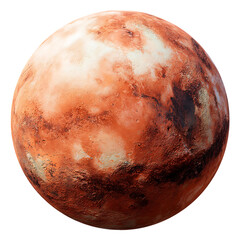 Fototapeta premium Spherical celestial body with reddish and white mottled surface suspended in dark space