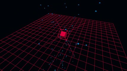 Heuristic Intrusion Detection System Tilted Wireframe Grid Blue Data Particles Red Alert Pulse Cybersecurity Firewall Loop 4K ProRes 422 HQ - Powered by Adobe