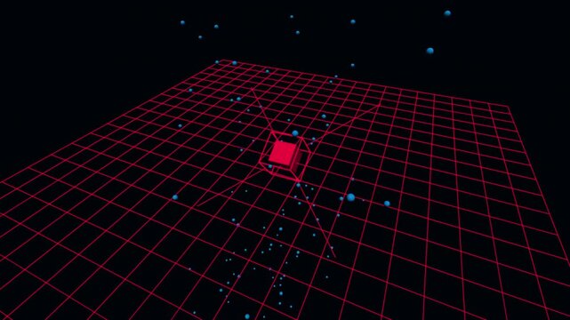 Heuristic Intrusion Detection System Tilted Wireframe Grid Blue Data Particles Red Alert Pulse Cybersecurity Firewall Loop 4K ProRes 422 HQ