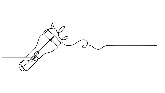 flashlight continuous one line drawing animation, One continuous line drawing of flashlight poster vector illustration. flashlight drawing one continuous line vector, one line drawing of lighting tool