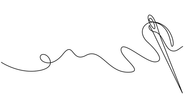 Tailor equipment continuous line motion graphic seamless loop, Needle thread icon one line art animation seamless loop minimal design, Self drawing animation of one continuous line. Hand drawn