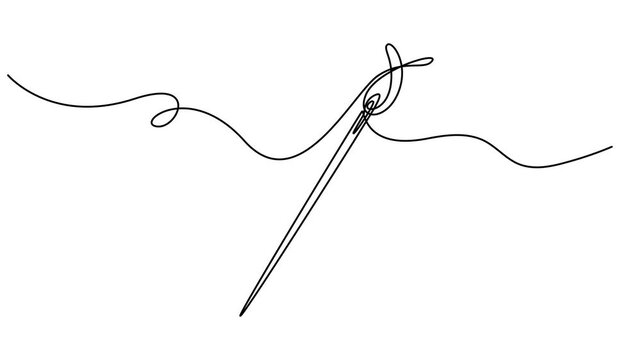 Tailor equipment continuous line motion graphic seamless loop, Needle thread icon one line art animation seamless loop minimal design, Self drawing animation of one continuous line. Hand drawn