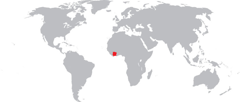  Ivory Coast Highlighted on World Map Vector Design.
