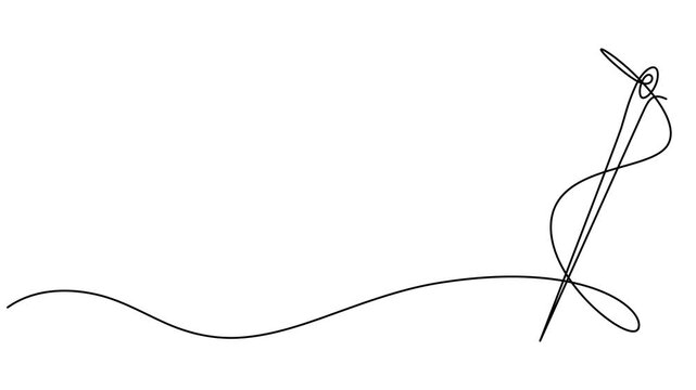Tailor equipment continuous line motion graphic seamless loop, Needle thread icon one line art animation seamless loop minimal design, Self drawing animation of one continuous line. Hand drawn
