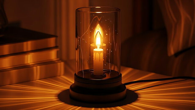 Subtle electric candle light casts beautiful patterned shadows, creating a serene evening mood and cozy ambiance