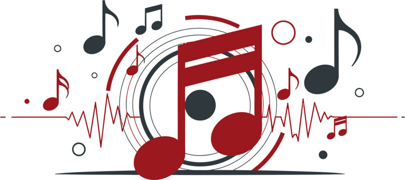 Dynamic abstract background with musical notes, flowing sound waves, and rhythmic design elements, perfectly illustrating harmony, audio concepts, and vibrant music experiences