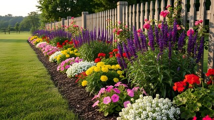 Flower bed with wooden fence