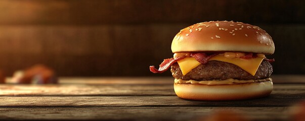 burger on a wooden board