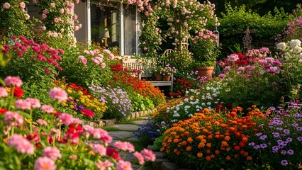 Colorful flower garden blossoms