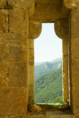 Puilaurens, France - 9th of august 2022 : View of the ruins of the Puilaurens castle, symbol of the Cathar country