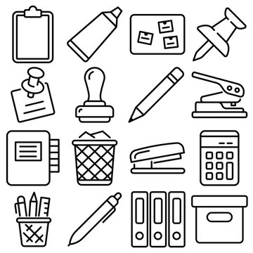 Stationery Essentials Icon Set Outline Style (Part 1)