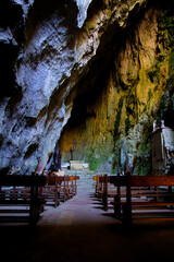 Inside the chapel of L'ermitage Saint-Antoine de Galamus is a hermitage located in the commune of Saint-Paul-de-Fenouillet, in the Pyr&eacute;n&eacute;es-Orientales. Chapel through the rock