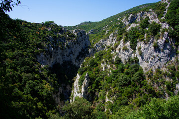 View of the "Gorges de Galamus" : a narrow passage between the French departments of Aude and Pyr&eacute;n&eacute;es-Orientales