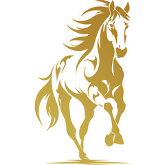 Golden Decorative Horse Silhouette Design Element. Chinese New Year Mascot. 