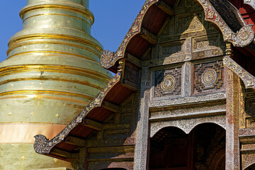 detail of the budhist temple of Phra Singh Woramahawihan in chiang mai