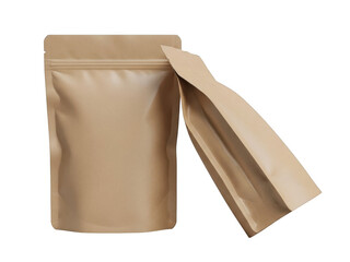 Brown kraft paper stand-up pouch isolated on transparent background