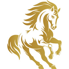 Golden Decorative Horse Silhouette Design Element. Chinese New Year Mascot. 