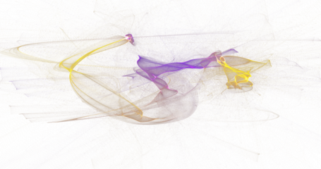 Layered horizontal sweeps of yellow and violet smoke on white canvas, dynamic abstract motion scene with translucent overlaps and star-like bursts, stylish high resolution PNG for creative branding an